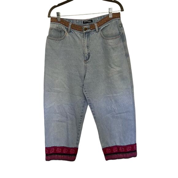 CROSSING POINTE Cropped Womens Jeans Sz 12MS Boho Ribbon Relax Gilmore Girls Y2k - Picture 1 of 13